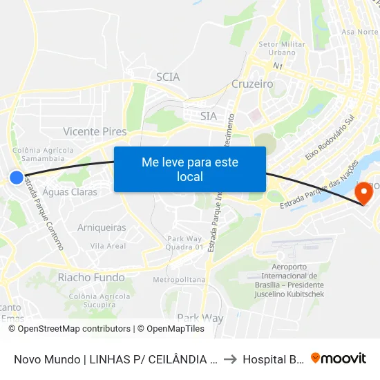 Novo Mundo | LINHAS P/ CEILÂNDIA / SEMIURBANO to Hospital Brasília map