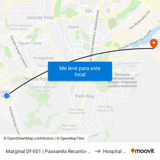 Marginal Df-001 | Passarela Recanto-Riacho II (Recanto) to Hospital Brasília map