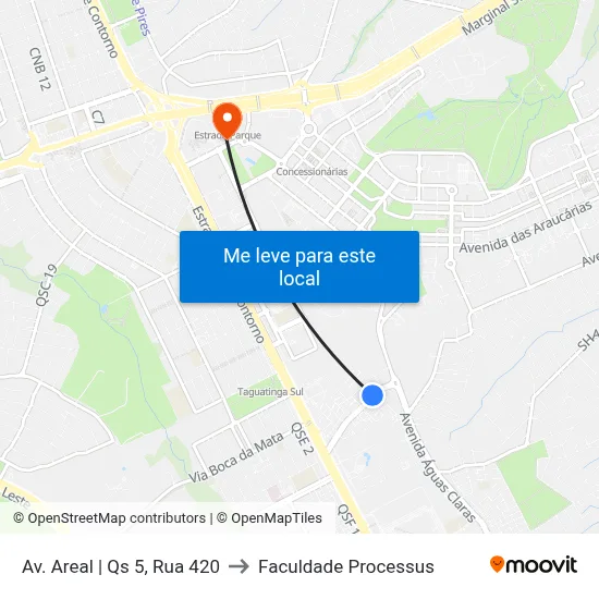 Av. Areal | Qs 5, Rua 420 to Faculdade Processus map