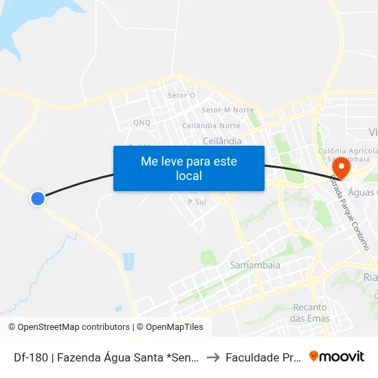 Df-180 | Fazenda Água Santa *Sentido Samambaia* to Faculdade Processus map