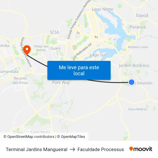 Terminal Jardins Mangueiral to Faculdade Processus map