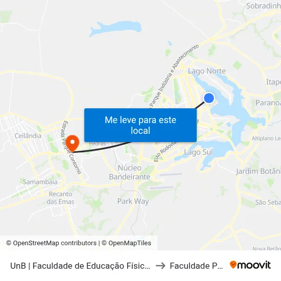 UnB | Faculdade de Educação Física / Centro Olímpico to Faculdade Processus map