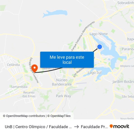 UnB | Centro Olímpico / Faculdade de Educação Física to Faculdade Processus map