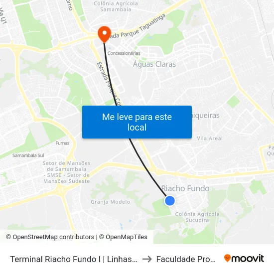 Terminal Riacho Fundo I | Linhas p/ Brasília to Faculdade Processus map
