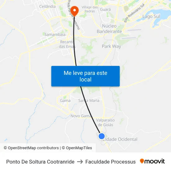 Ponto De Soltura Cootranride to Faculdade Processus map