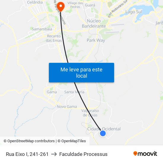 Rua Eixo I, 241-261 to Faculdade Processus map