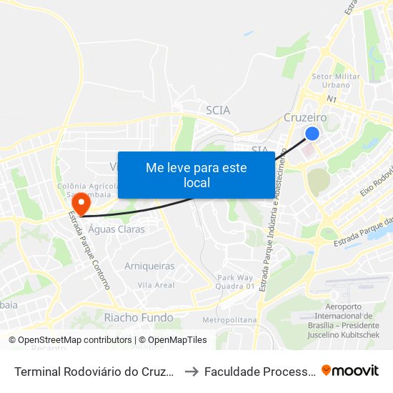 Terminal Rodoviário do Cruzeiro to Faculdade Processus map