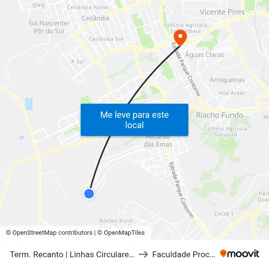 Term. Recanto | Linhas Circulares / Outras to Faculdade Processus map