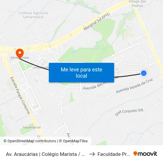 Av. Araucárias | Colégio Marista / Shopping Marjorie to Faculdade Processus map
