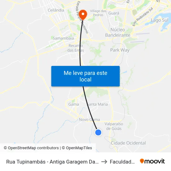 Rua Tupinambás - Antiga Garagem Da Utb/Anapolina (Sentido Céu Azul) to Faculdade Processus map