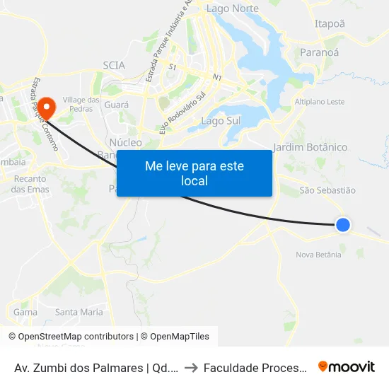 Av. Zumbi dos Palmares | Qd. 30 to Faculdade Processus map