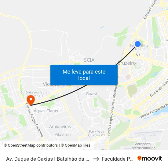 Av. Duque de Caxias | Batalhão da Guarda Presidencial to Faculdade Processus map