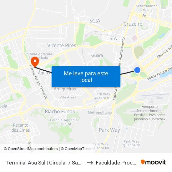 Terminal Asa Sul | Zebrinha / Samambaia to Faculdade Processus map