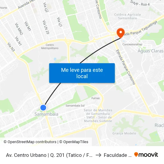 Av. Centro Urbano | Q. 201 (Tatico / Feira Permanente / A Mundial ) to Faculdade Processus map