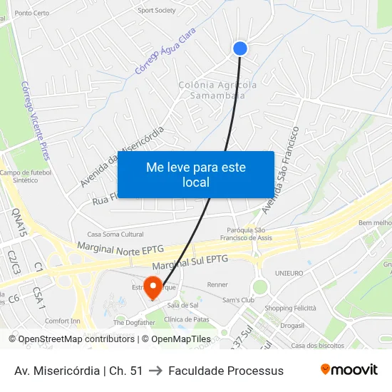 Av. Misericórdia | Ch. 51 to Faculdade Processus map