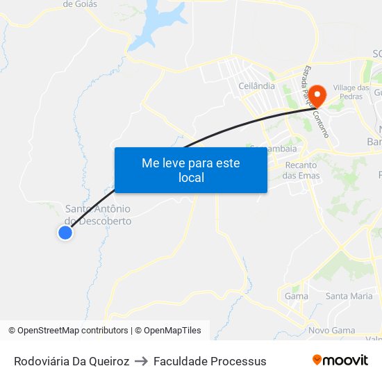 Rodoviária Da Queiroz to Faculdade Processus map
