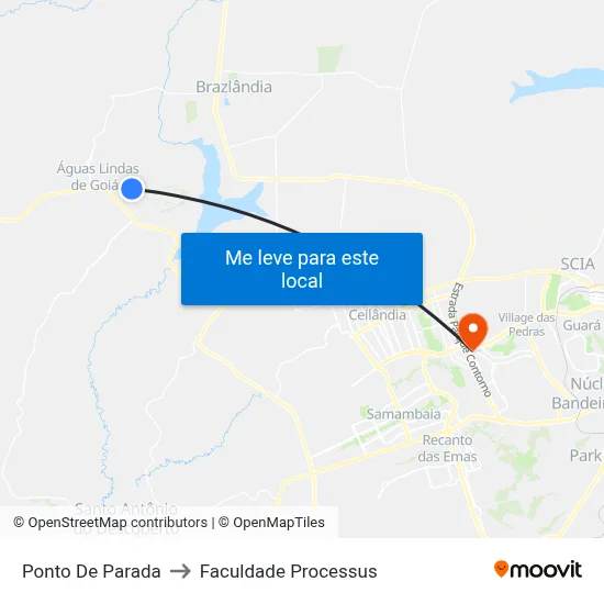 Ponto De Parada to Faculdade Processus map