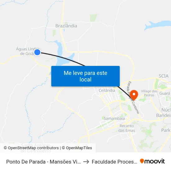 Ponto De Parada - Mansões Village to Faculdade Processus map