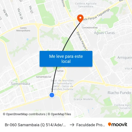 Br-060 Samambaia (Q 514/Ade/Parque Leão) to Faculdade Processus map