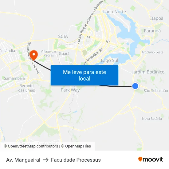 Av. Mangueiral to Faculdade Processus map