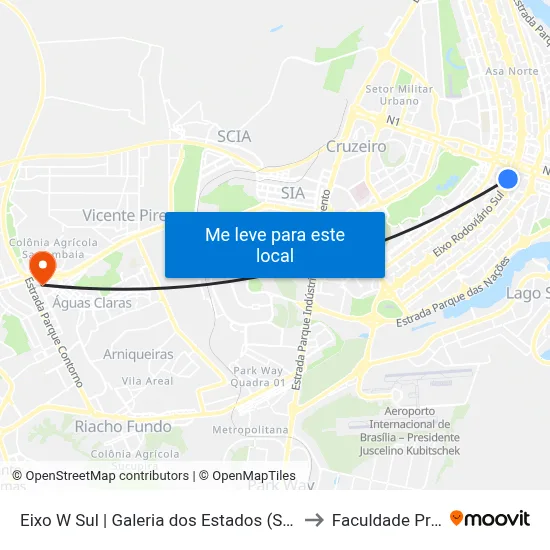 Eixo W Sul | Galeria dos Estados (Setor Comercial Sul) to Faculdade Processus map