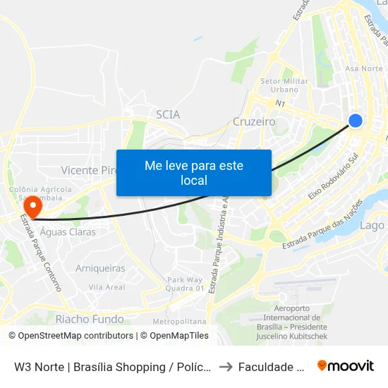 W3 Norte | Brasília Shopping / Polícia Federal / SCN / SHN to Faculdade Processus map