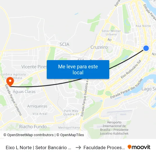Eixo L Norte | Setor Bancário Norte to Faculdade Processus map