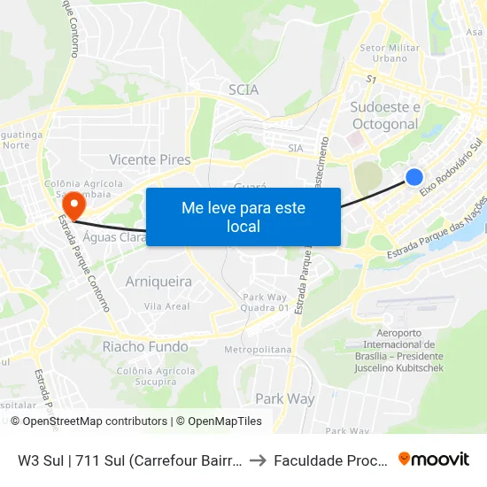 W3 Sul | 711 Sul (Carrefour Bairro / UPIS) to Faculdade Processus map