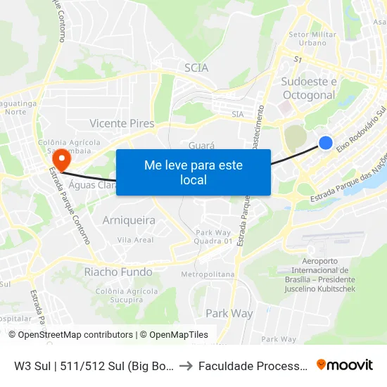 W3 Sul | 511/512 Sul (Big Box) to Faculdade Processus map