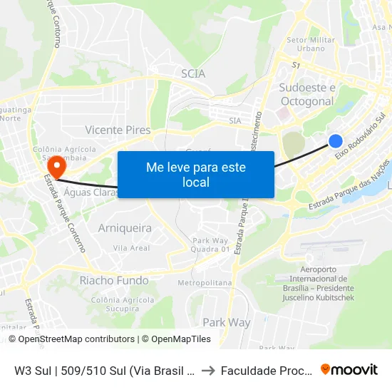 W3 Sul | 509/510 Sul (Via Brasil / CASEB) to Faculdade Processus map