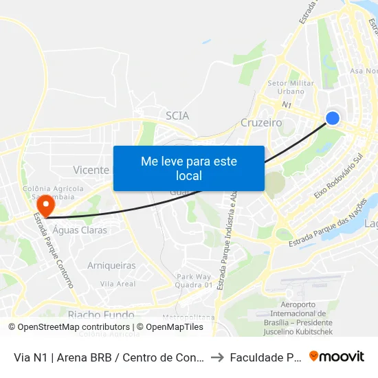 Via N1 | Arena BRB / Centro de Convenções / Planetário to Faculdade Processus map