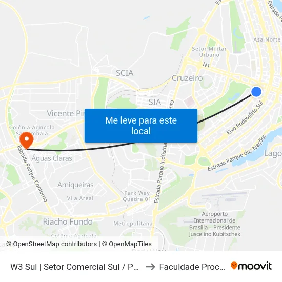W3 Sul | Setor Comercial Sul / Pátio Brasil to Faculdade Processus map