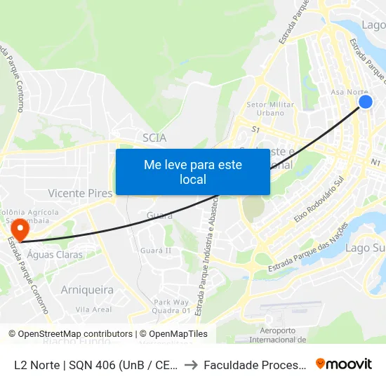L2 Norte | SQN 406 (UnB / CEAN) to Faculdade Processus map