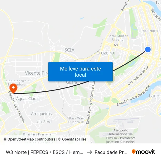 W3 Norte | FEPECS / ESCS / Hemocentro / PETZ to Faculdade Processus map