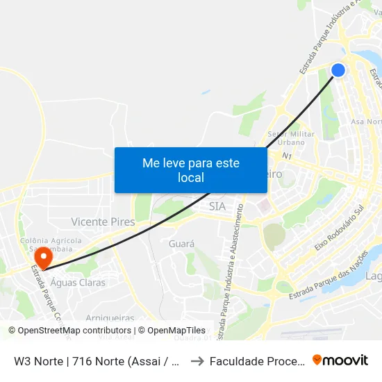 W3 Norte | 716 Norte (Assai / Cobasi) to Faculdade Processus map