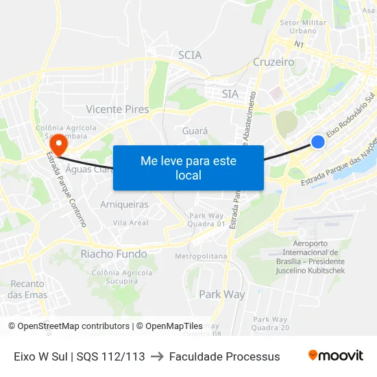 Eixo W Sul | SQS 112/113 to Faculdade Processus map