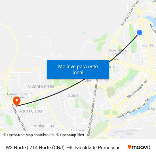 W3 Norte | 714 Norte (CNJ) to Faculdade Processus map