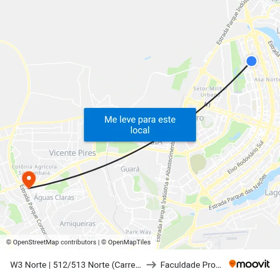 W3 Norte | 512/513 Norte (Carrefour Bairro) to Faculdade Processus map