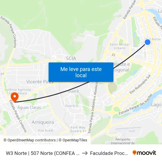 W3 Norte | 507 Norte (CONFEA / CEUB) to Faculdade Processus map