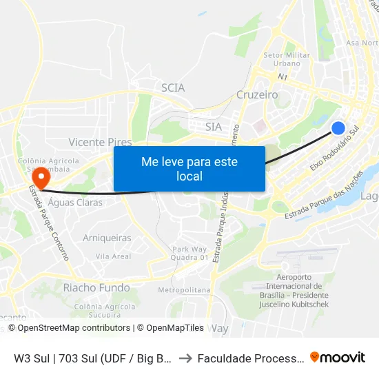 W3 Sul | 703 Sul (UDF / Big Box) to Faculdade Processus map