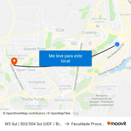 W3 Sul | 503/504 Sul (UDF / Big Box) to Faculdade Processus map