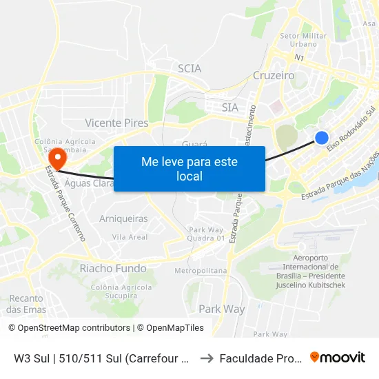 W3 Sul | 510/511 Sul (Carrefour Bairro / UPIS) to Faculdade Processus map