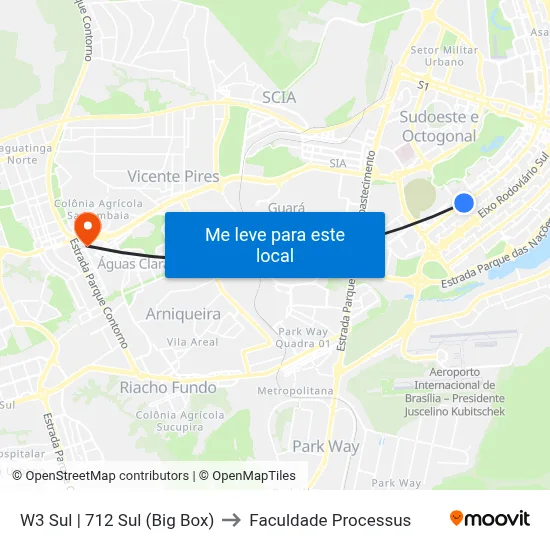 W3 Sul | 712 Sul (Big Box) to Faculdade Processus map
