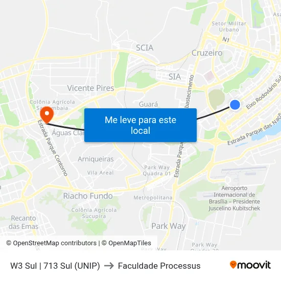 W3 Sul | 713 Sul (UNIP) to Faculdade Processus map