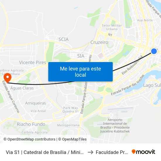 Via S1 | Catedral de Brasília / Ministério do Esporte to Faculdade Processus map