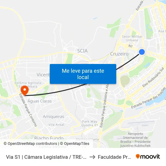 Via S1 | Câmara Legislativa / TRE-DF / CLUBE FM to Faculdade Processus map