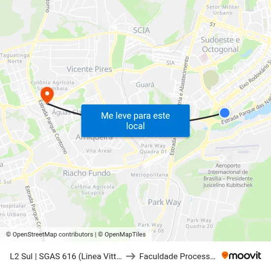 L2 Sul | SGAS 616 (Linea Vitta) to Faculdade Processus map