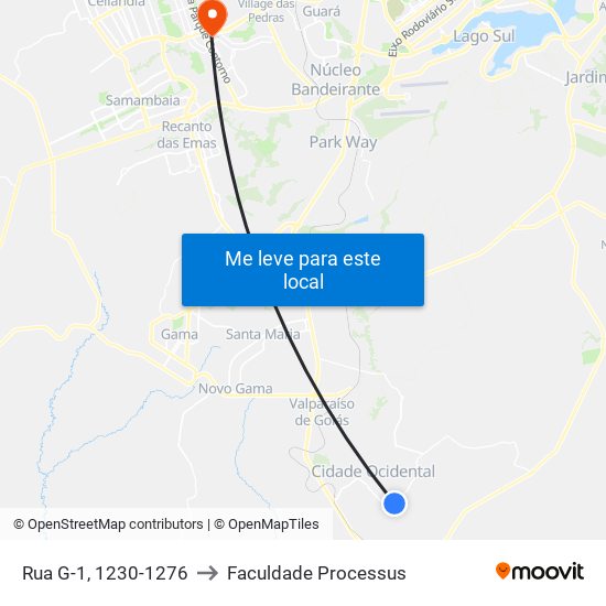 Rua G-1, 1230-1276 to Faculdade Processus map