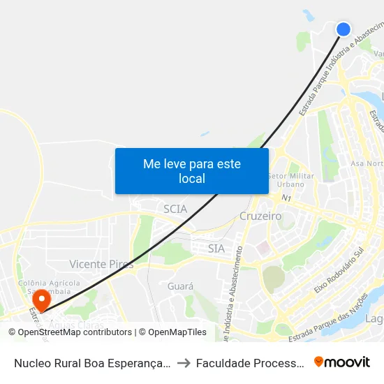 Nucleo Rural Boa Esperança II to Faculdade Processus map