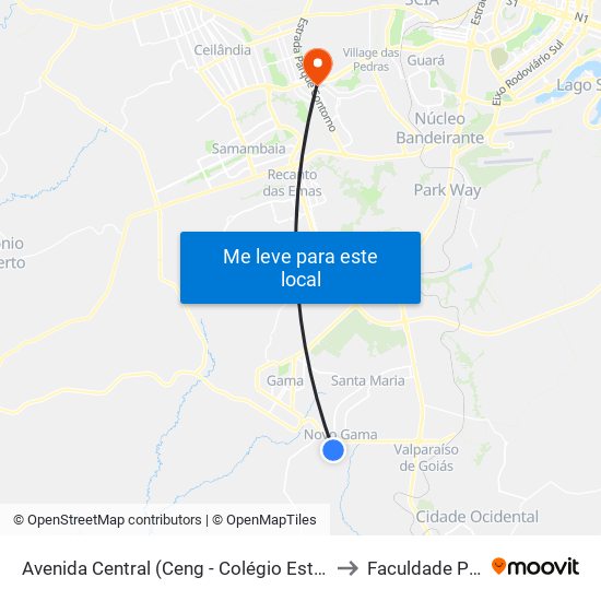 Avenida Central (Ceng - Colégio Estadual Do Novo Gama) to Faculdade Processus map